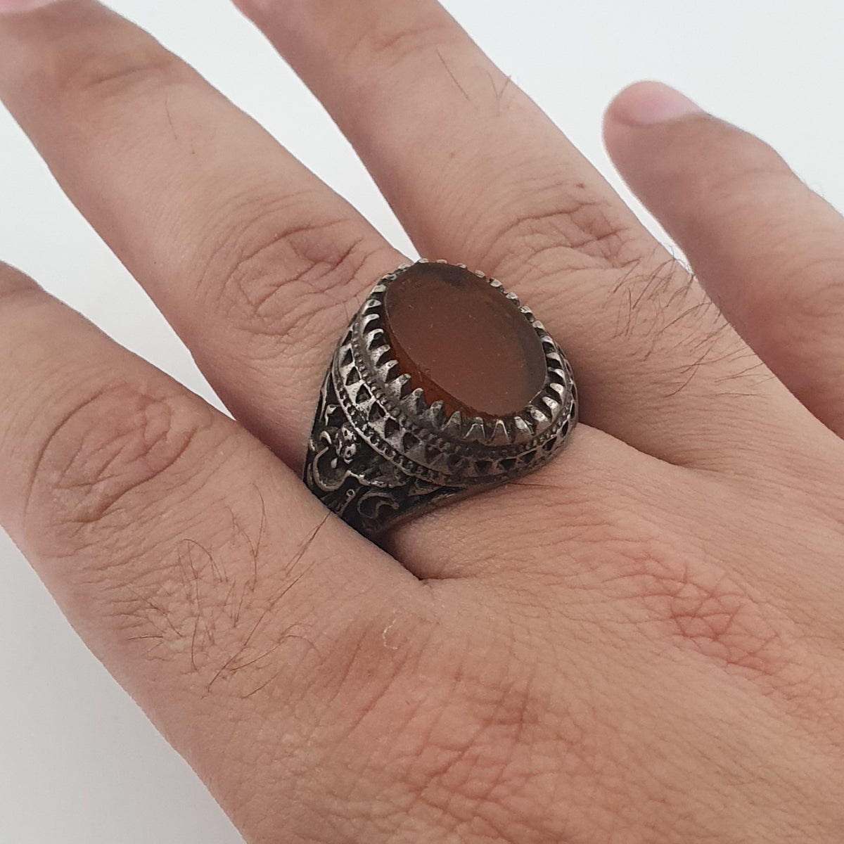 Ancient Brass Ring with Agate Traditional Boho Statement Ring