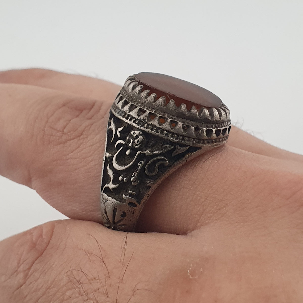 Ancient Brass Ring with Agate Traditional Boho Statement Ring