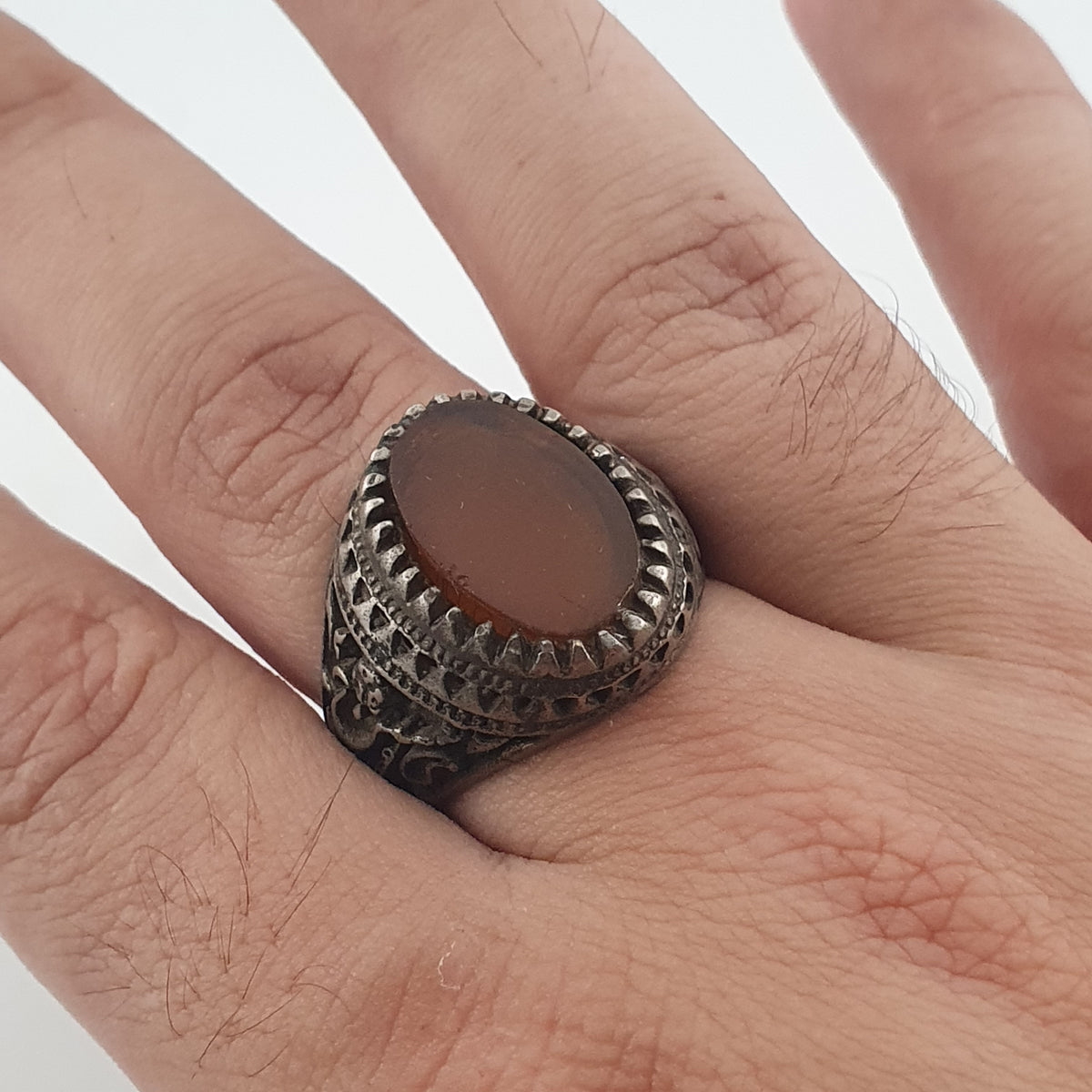 Ancient Brass Ring with Agate Traditional Boho Statement Ring
