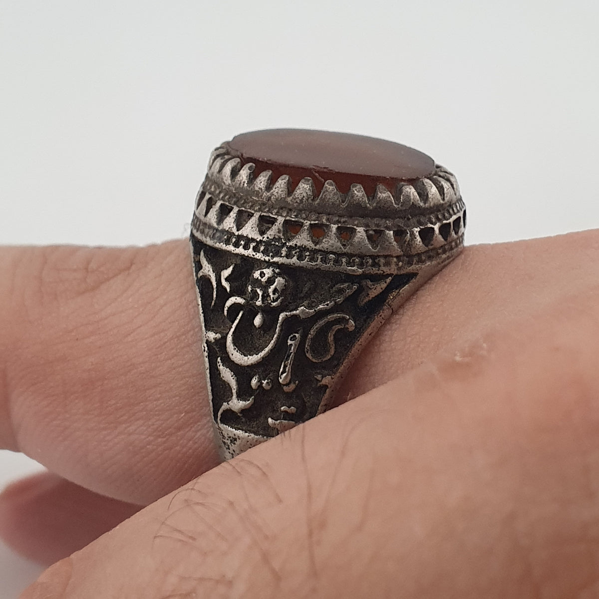 Ancient Brass Ring with Agate Traditional Boho Statement Ring