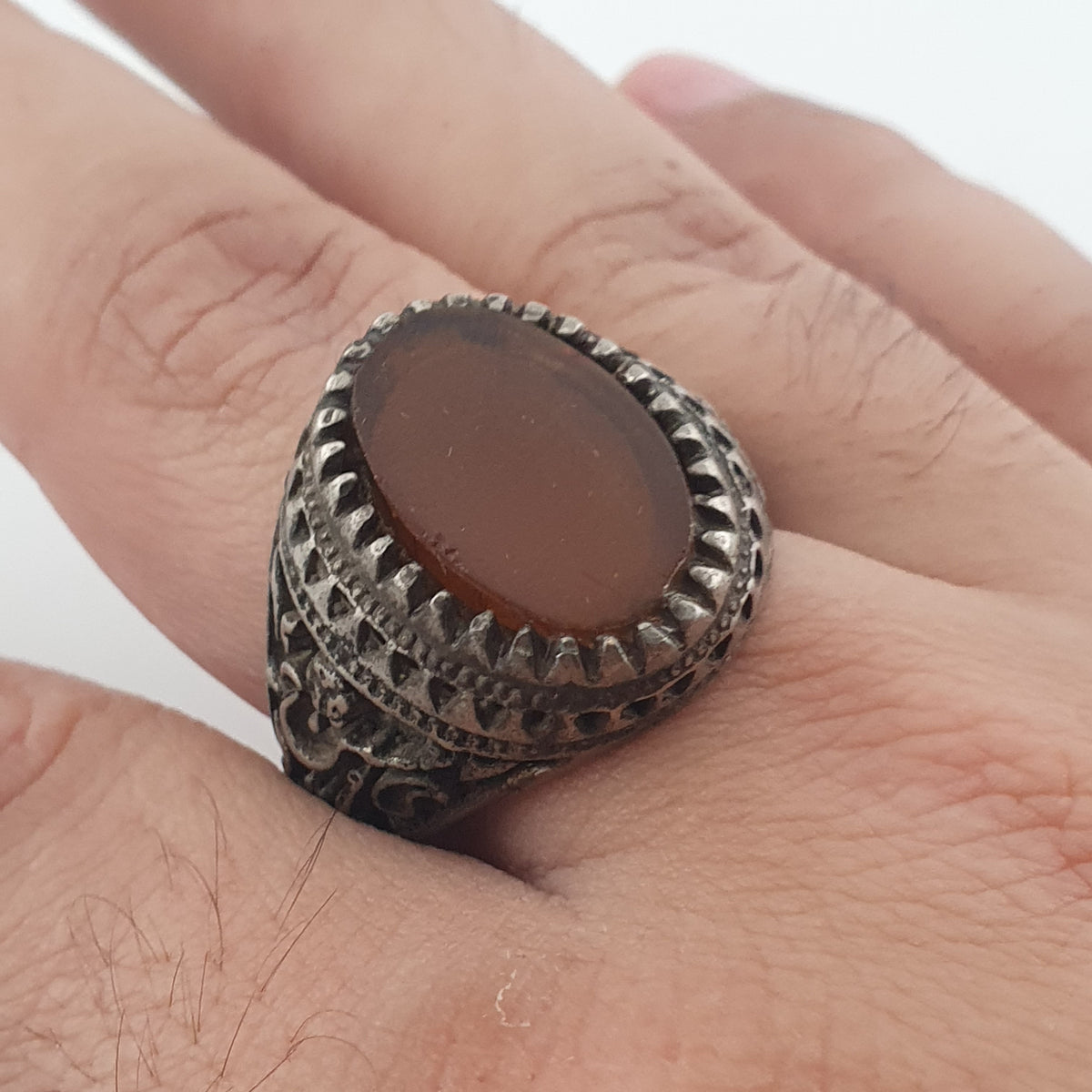 Ancient Brass Ring with Agate Traditional Boho Statement Ring