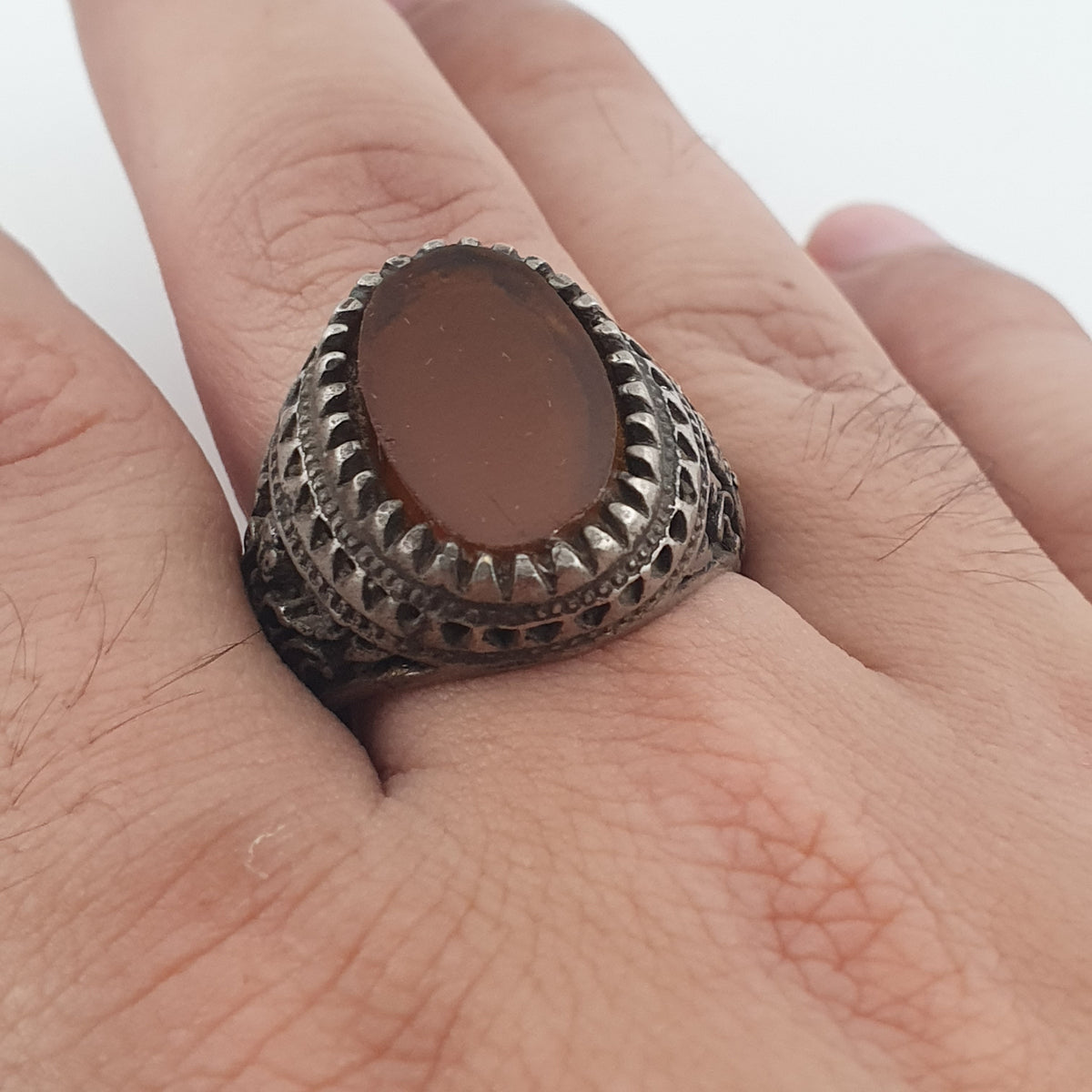 Ancient Brass Ring with Agate Traditional Boho Statement Ring