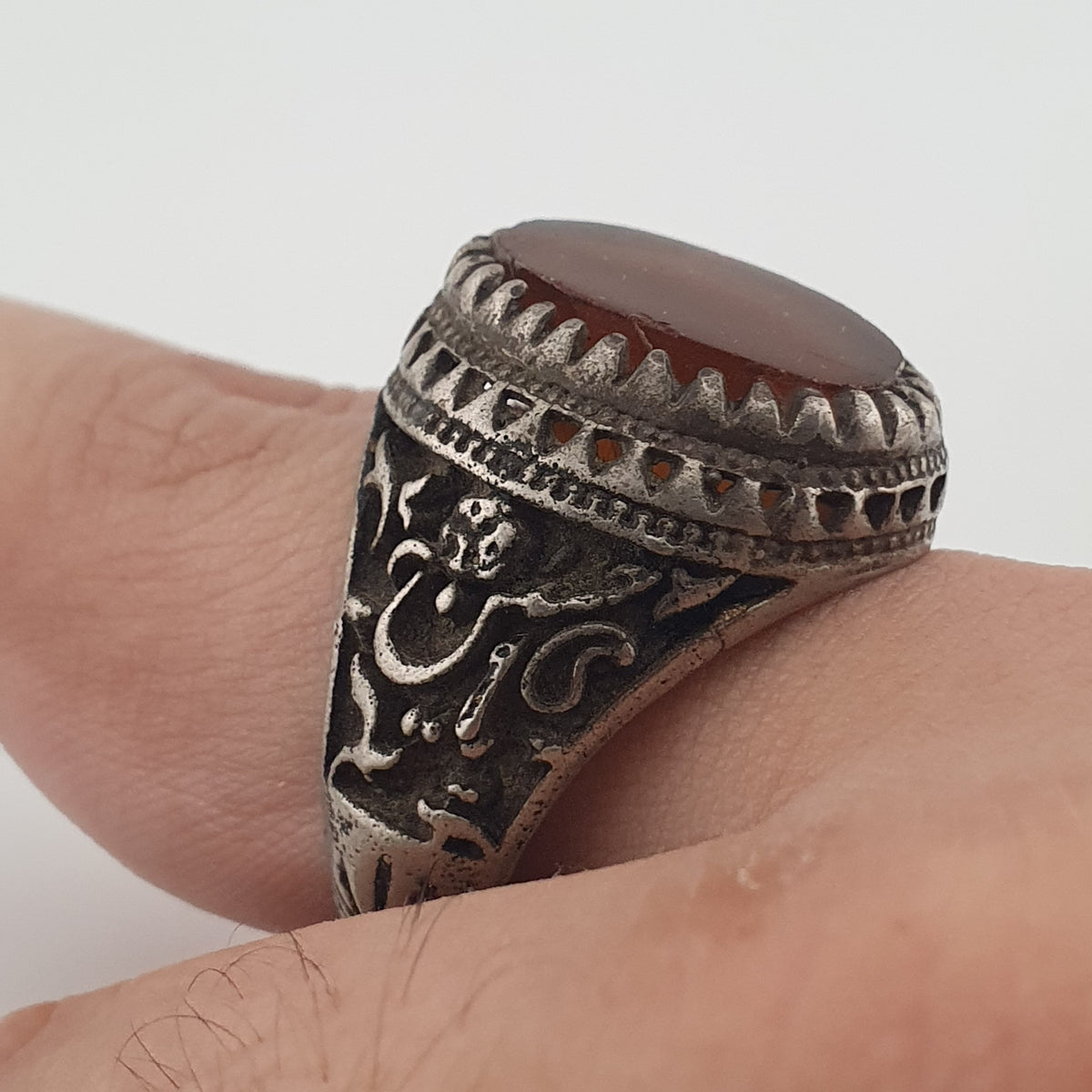 Ancient Brass Ring with Agate Traditional Boho Statement Ring