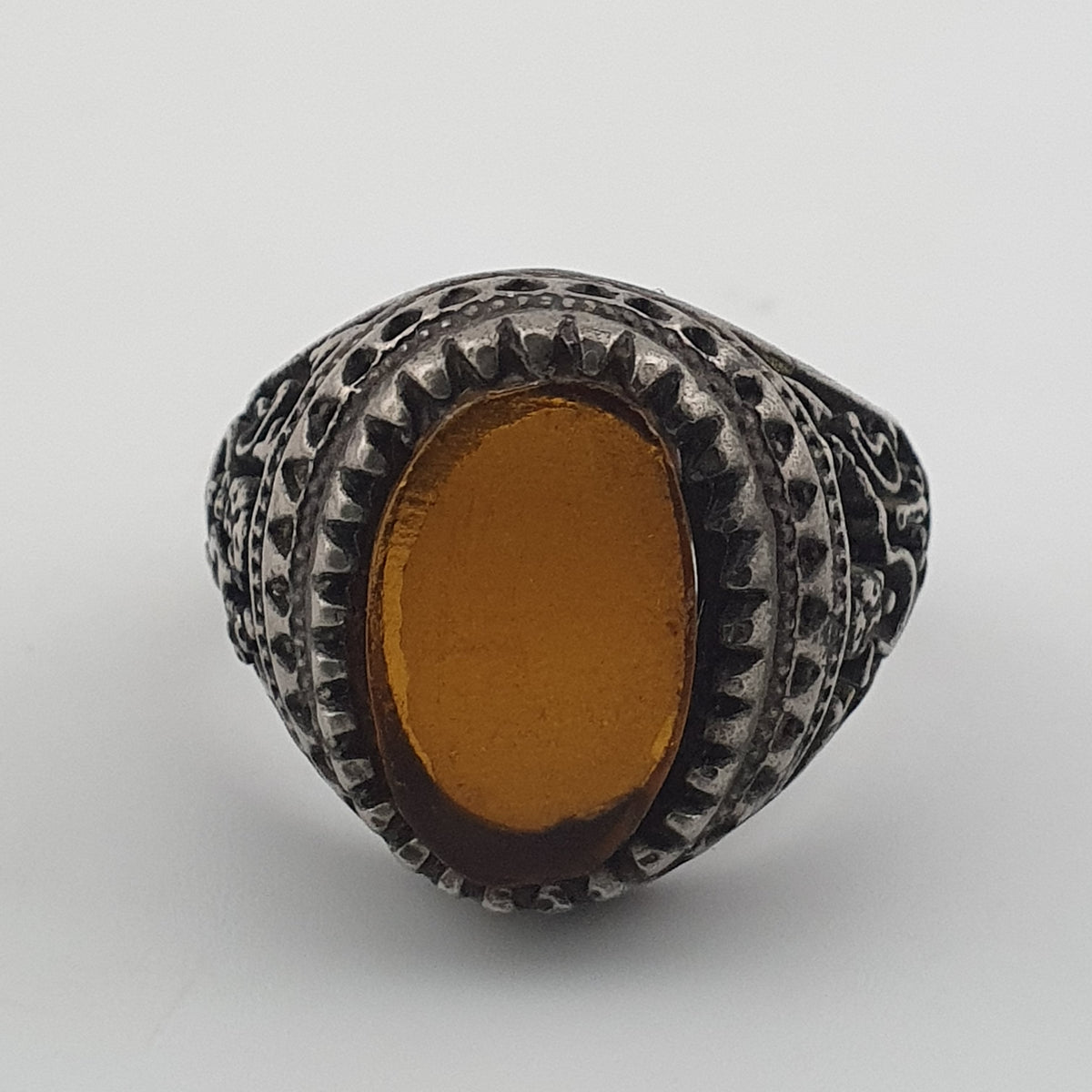 Ancient Brass Ring with Agate Traditional Boho Statement Ring