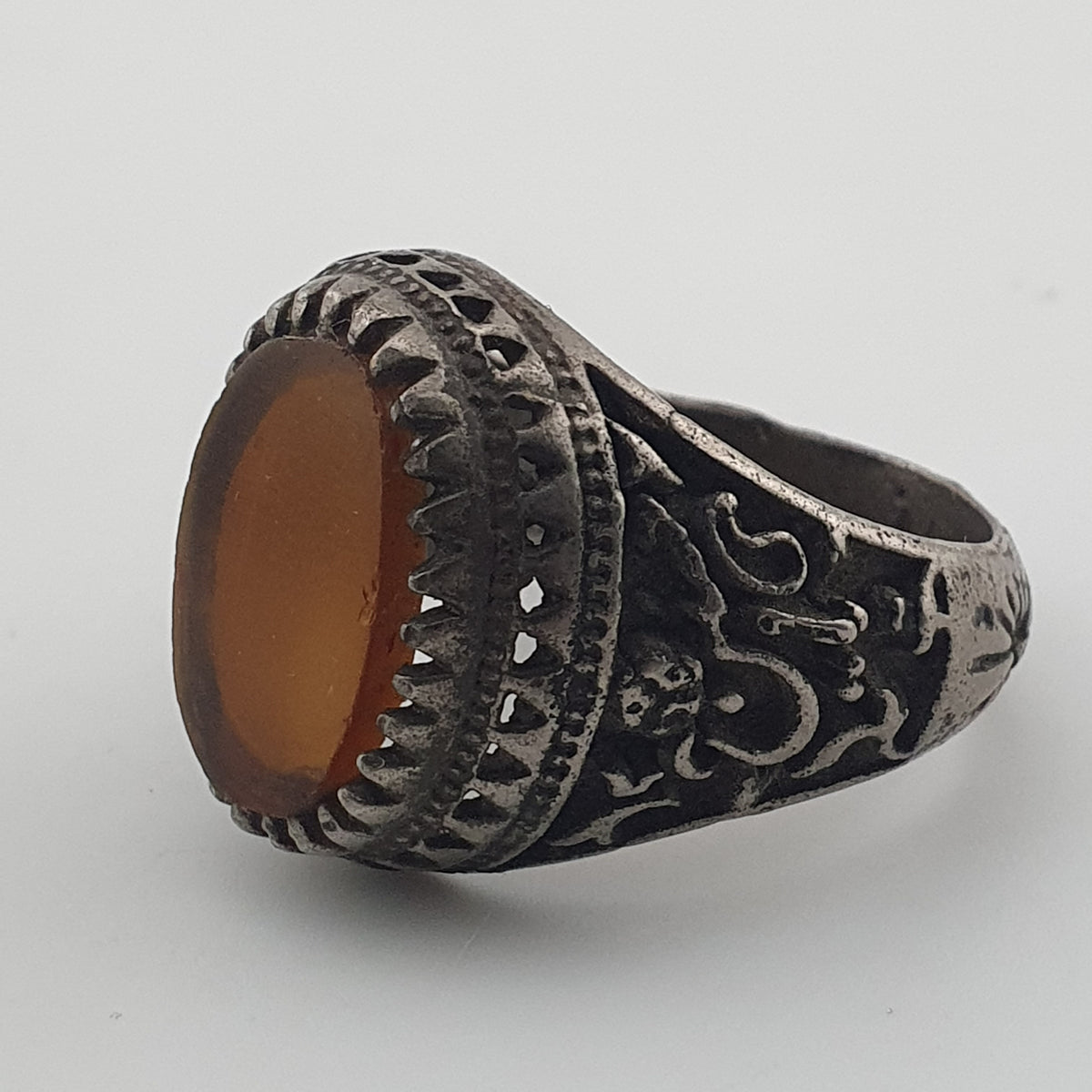 Ancient Brass Ring with Agate Traditional Boho Statement Ring
