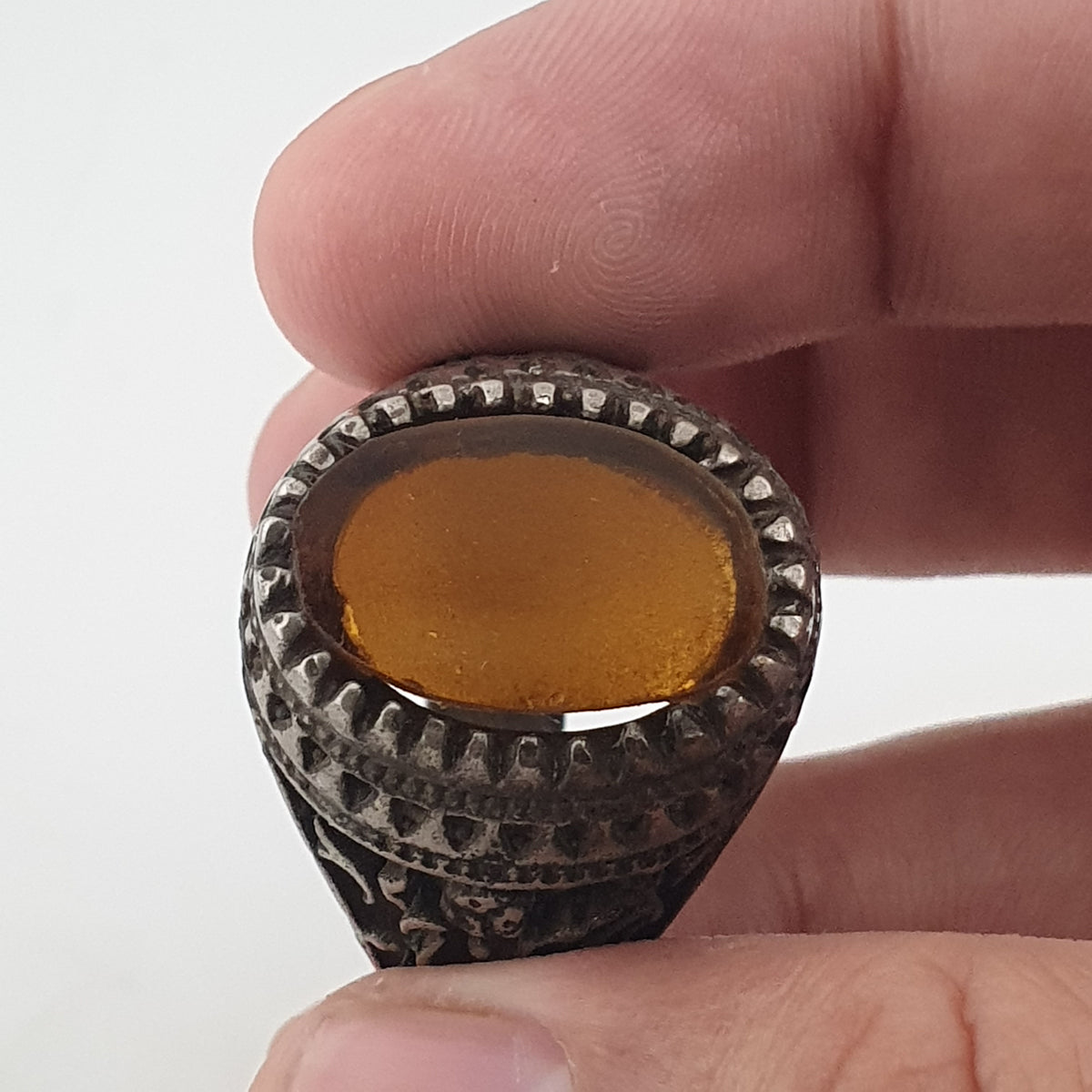 Ancient Brass Ring with Agate Traditional Boho Statement Ring