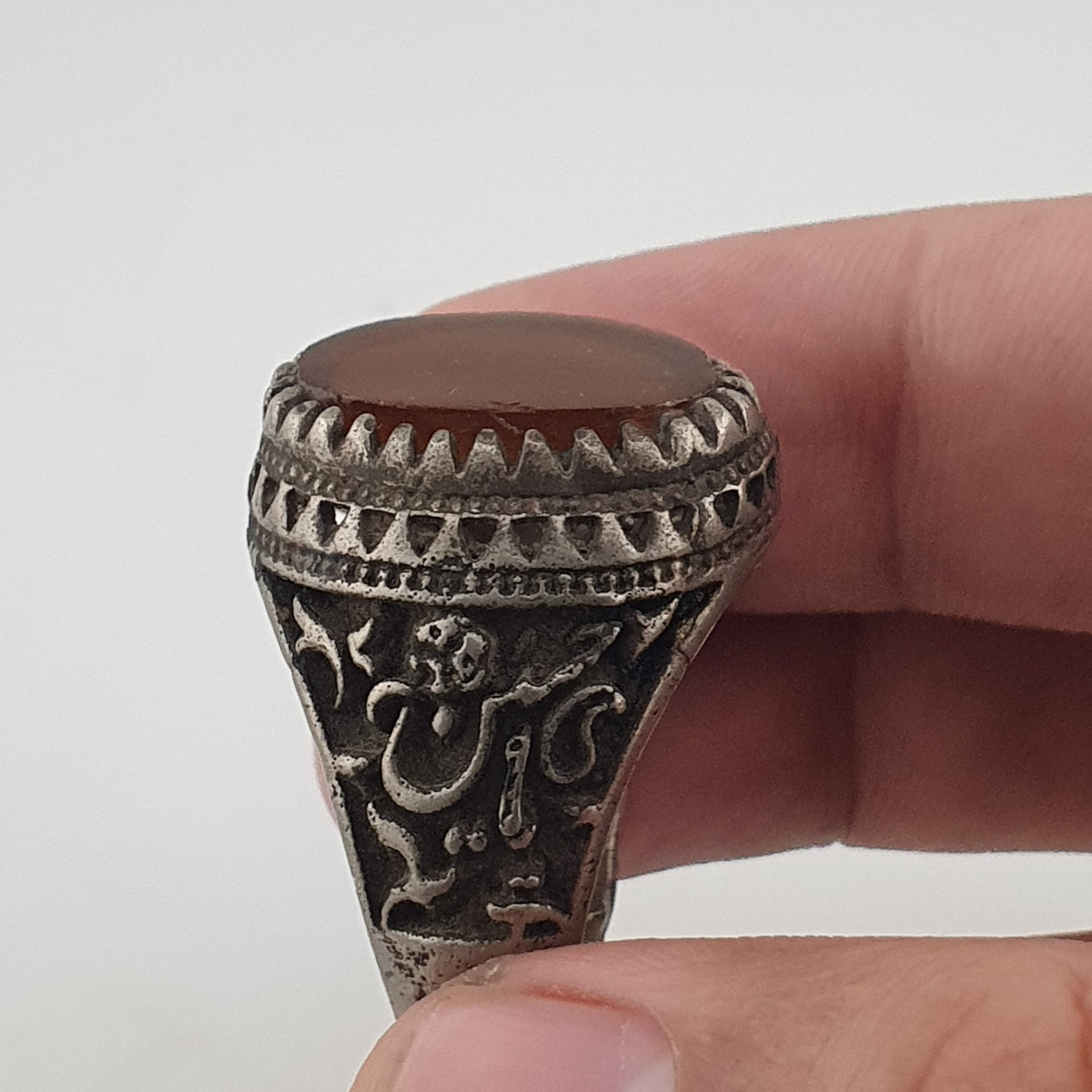 Ancient Brass Ring with Agate Traditional Boho Statement Ring