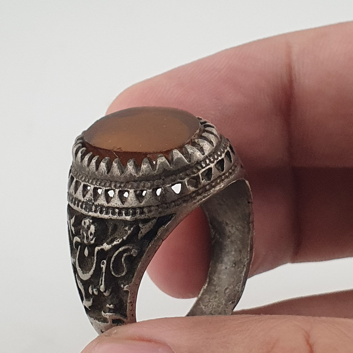 Ancient Brass Ring with Agate Traditional Boho Statement Ring