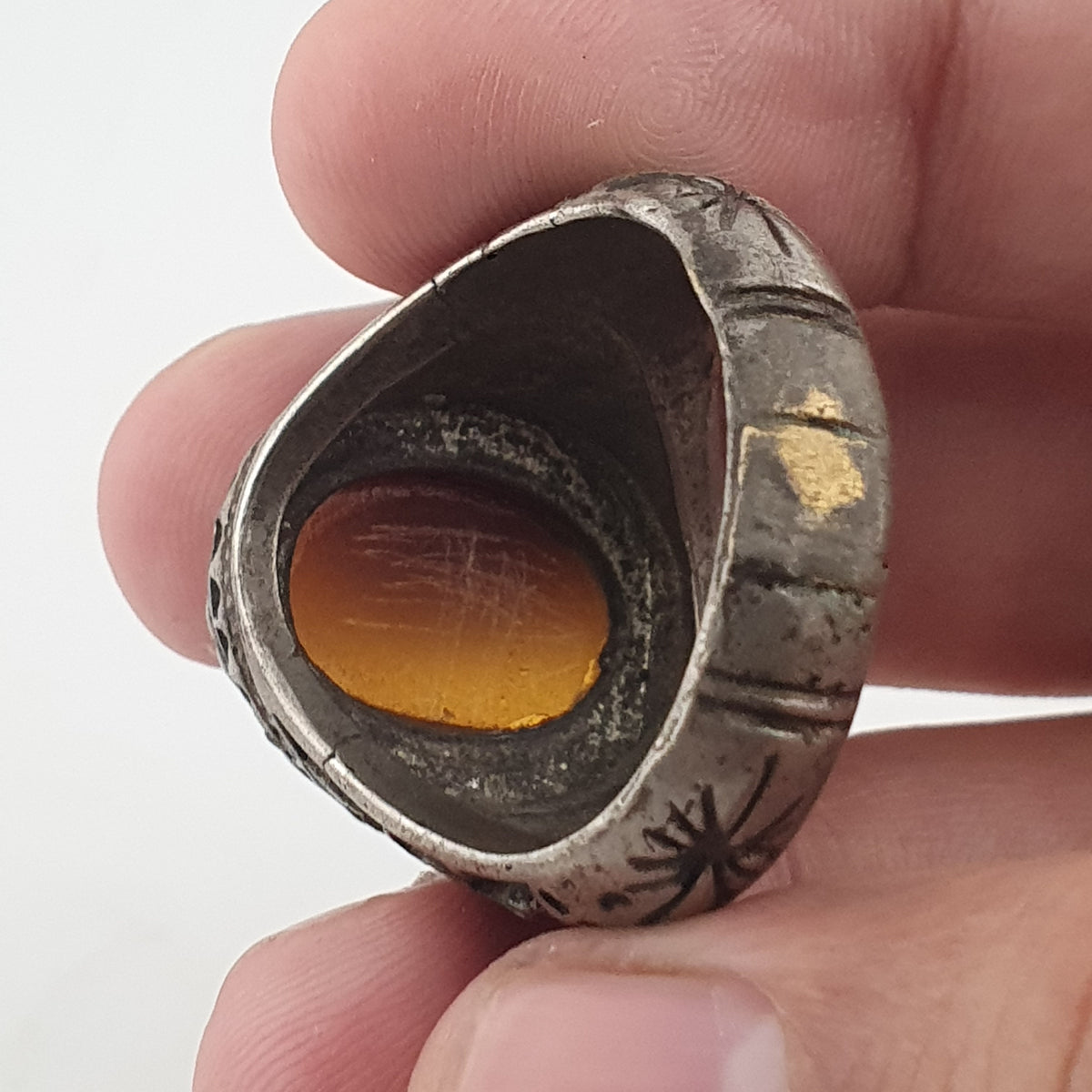 Ancient Brass Ring with Agate Traditional Boho Statement Ring