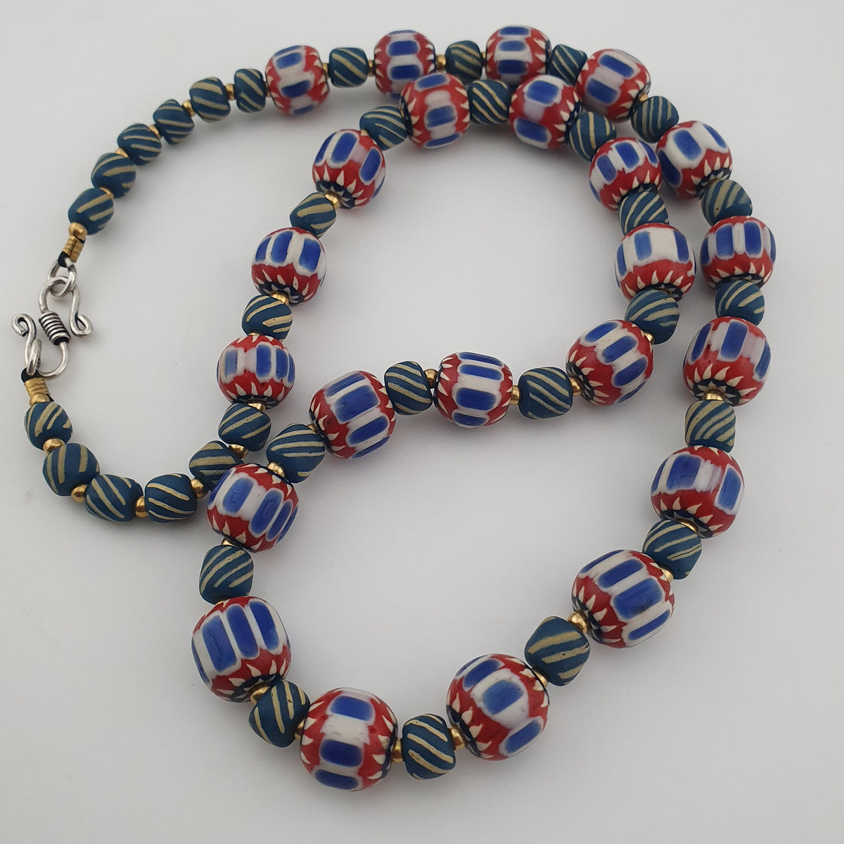 Vintage Venetian Style Chevron & Stripe Trade Glass Beads Necklace