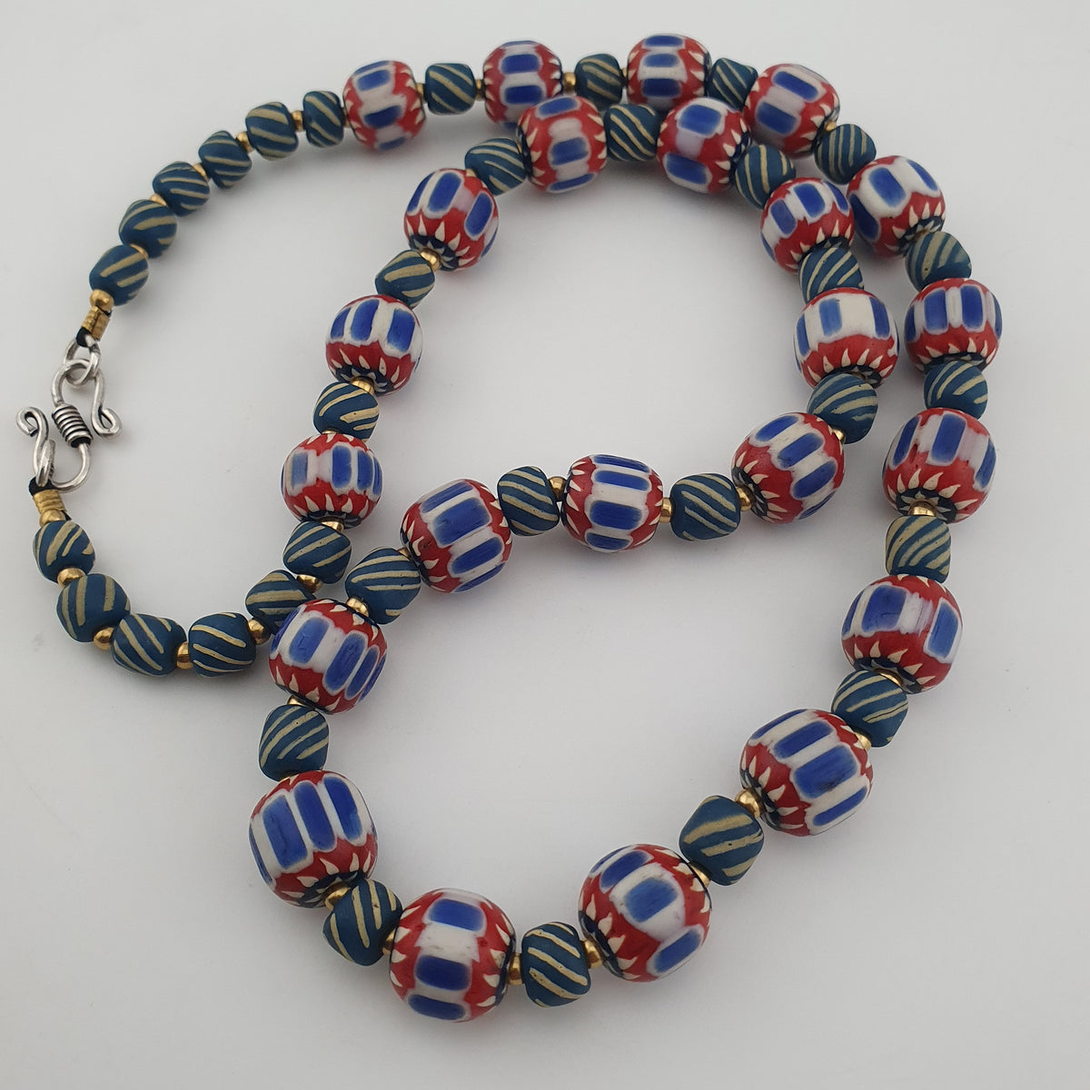 Vintage Venetian Style Chevron & Stripe Trade Glass Beads Necklace