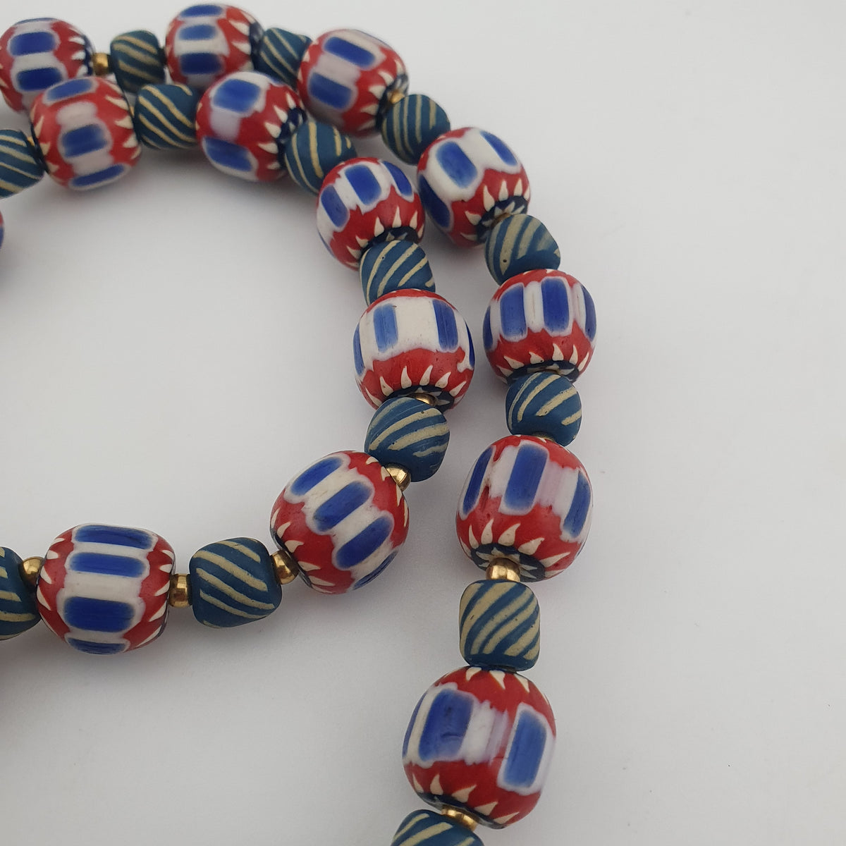 Vintage Venetian Style Chevron & Stripe Trade Glass Beads Necklace