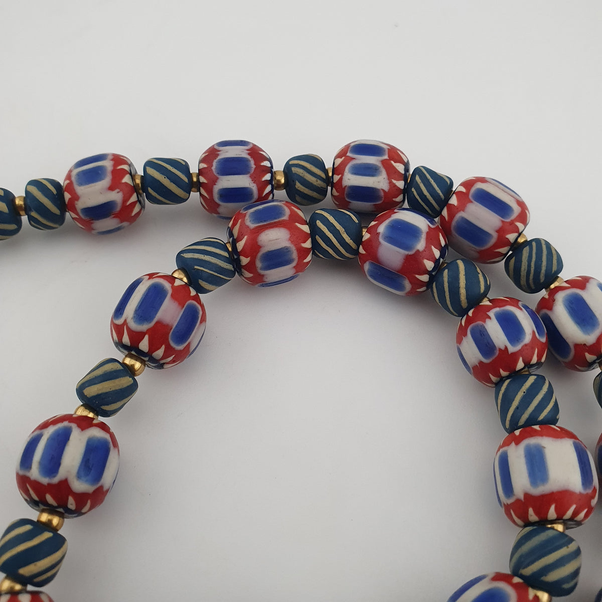 Vintage Venetian Style Chevron & Stripe Trade Glass Beads Necklace