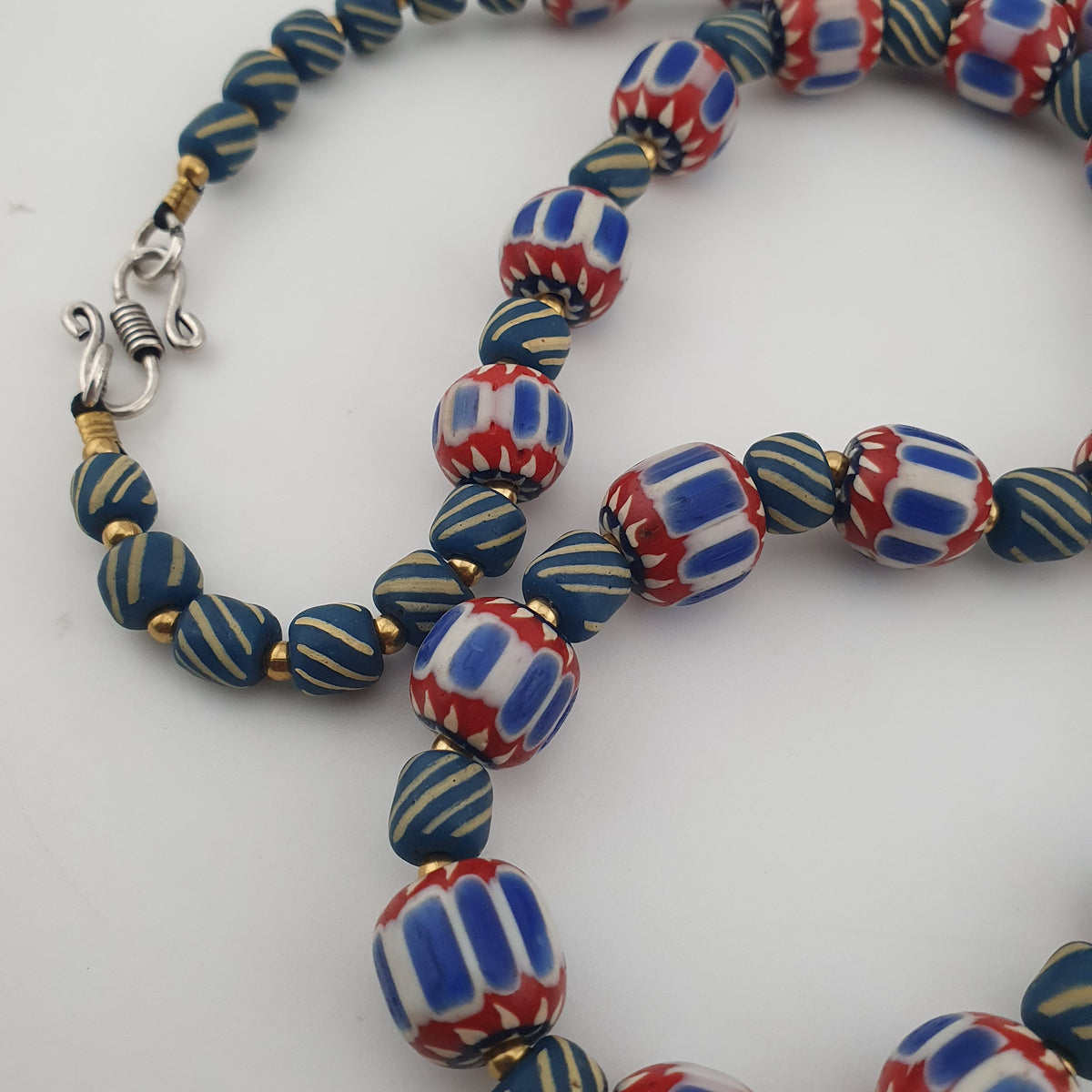 Vintage Venetian Style Chevron & Stripe Trade Glass Beads Necklace