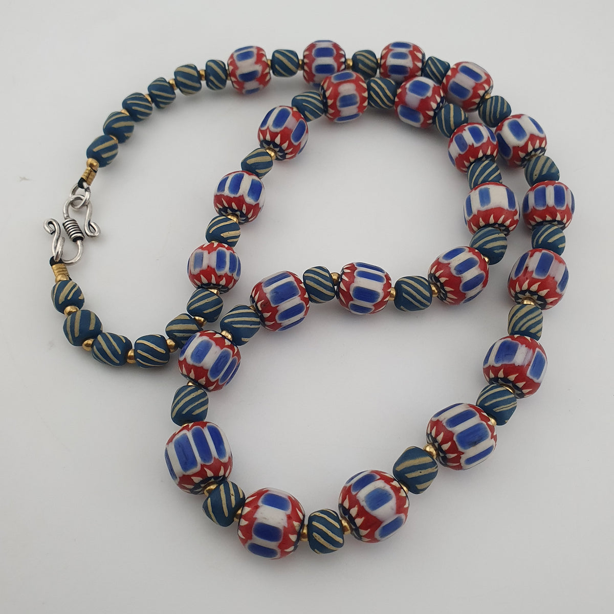 Vintage Venetian Style Chevron & Stripe Trade Glass Beads Necklace