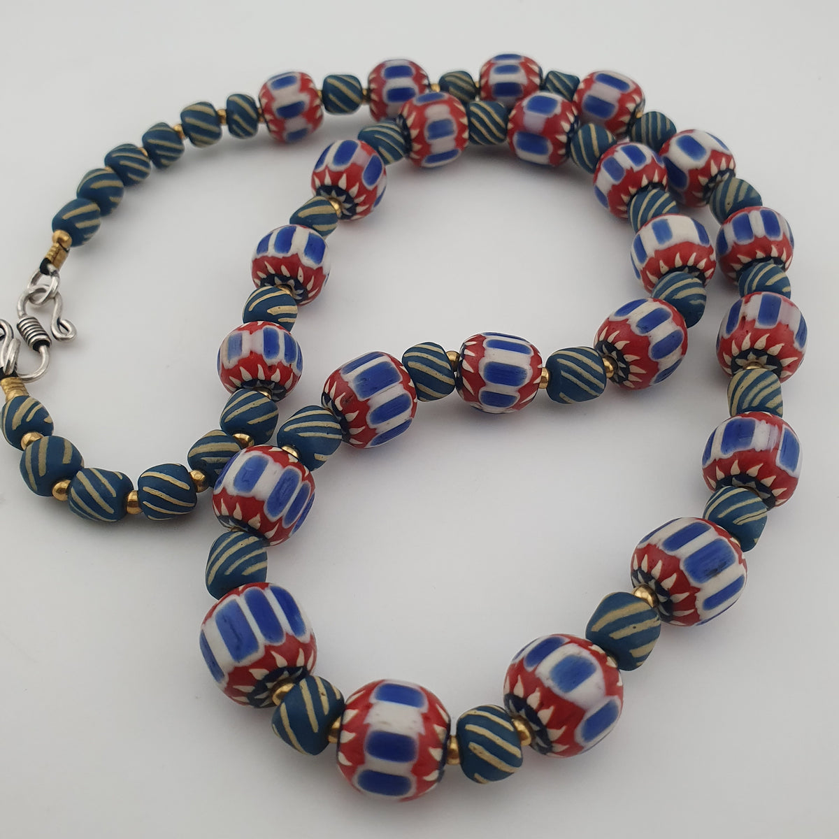 Vintage Venetian Style Chevron & Stripe Trade Glass Beads Necklace