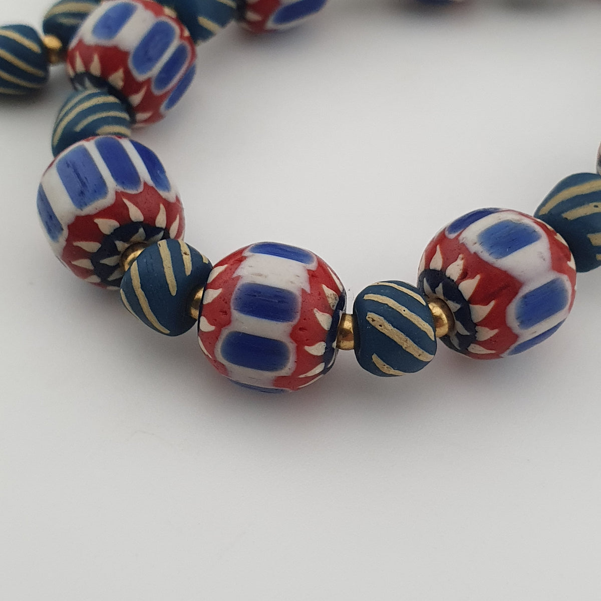 Vintage Venetian Style Chevron & Stripe Trade Glass Beads Necklace