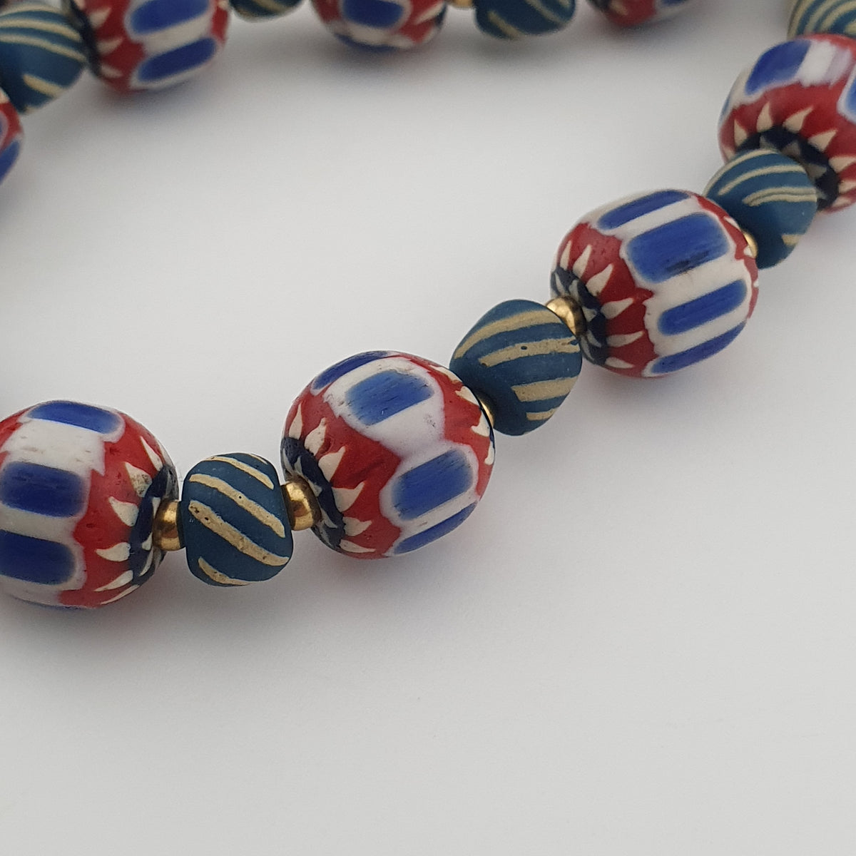 Vintage Venetian Style Chevron & Stripe Trade Glass Beads Necklace
