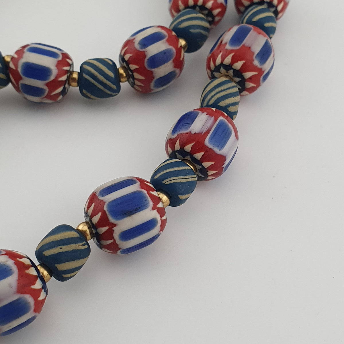 Vintage Venetian Style Chevron & Stripe Trade Glass Beads Necklace