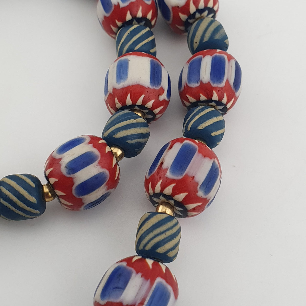 Vintage Venetian Style Chevron & Stripe Trade Glass Beads Necklace