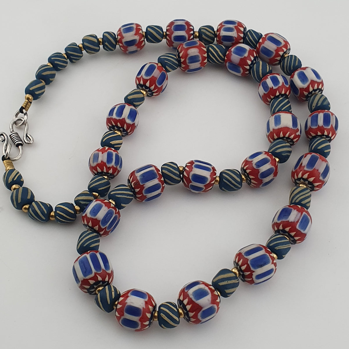 Vintage Venetian Style Chevron & Stripe Trade Glass Beads Necklace