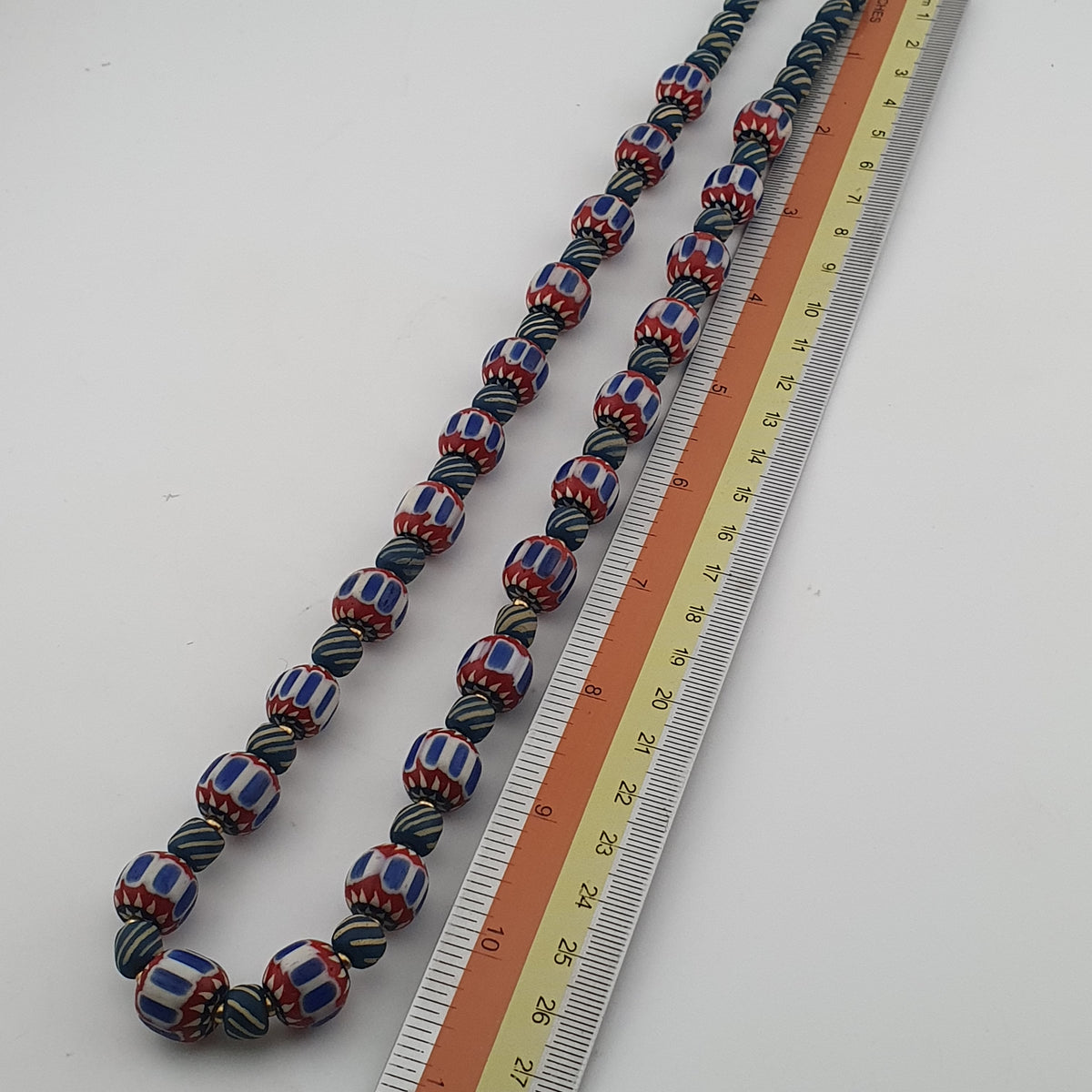 Vintage Venetian Style Chevron & Stripe Trade Glass Beads Necklace