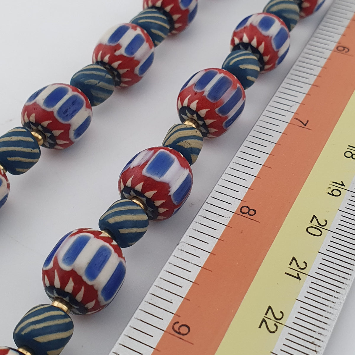 Vintage Venetian Style Chevron & Stripe Trade Glass Beads Necklace