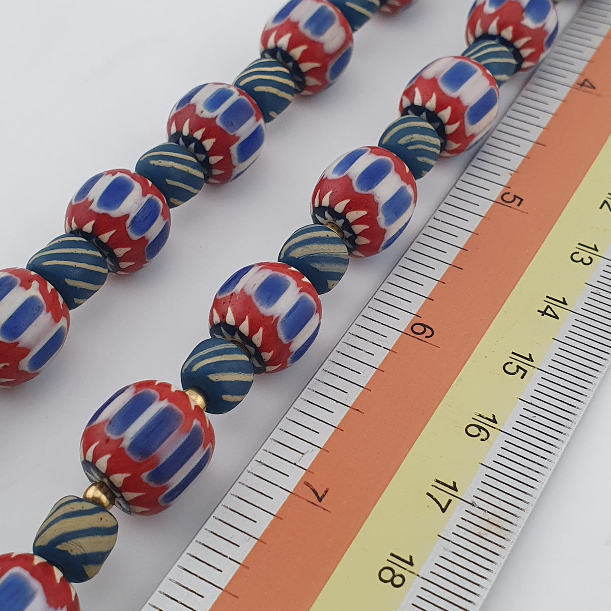 Vintage Venetian Style Chevron & Stripe Trade Glass Beads Necklace