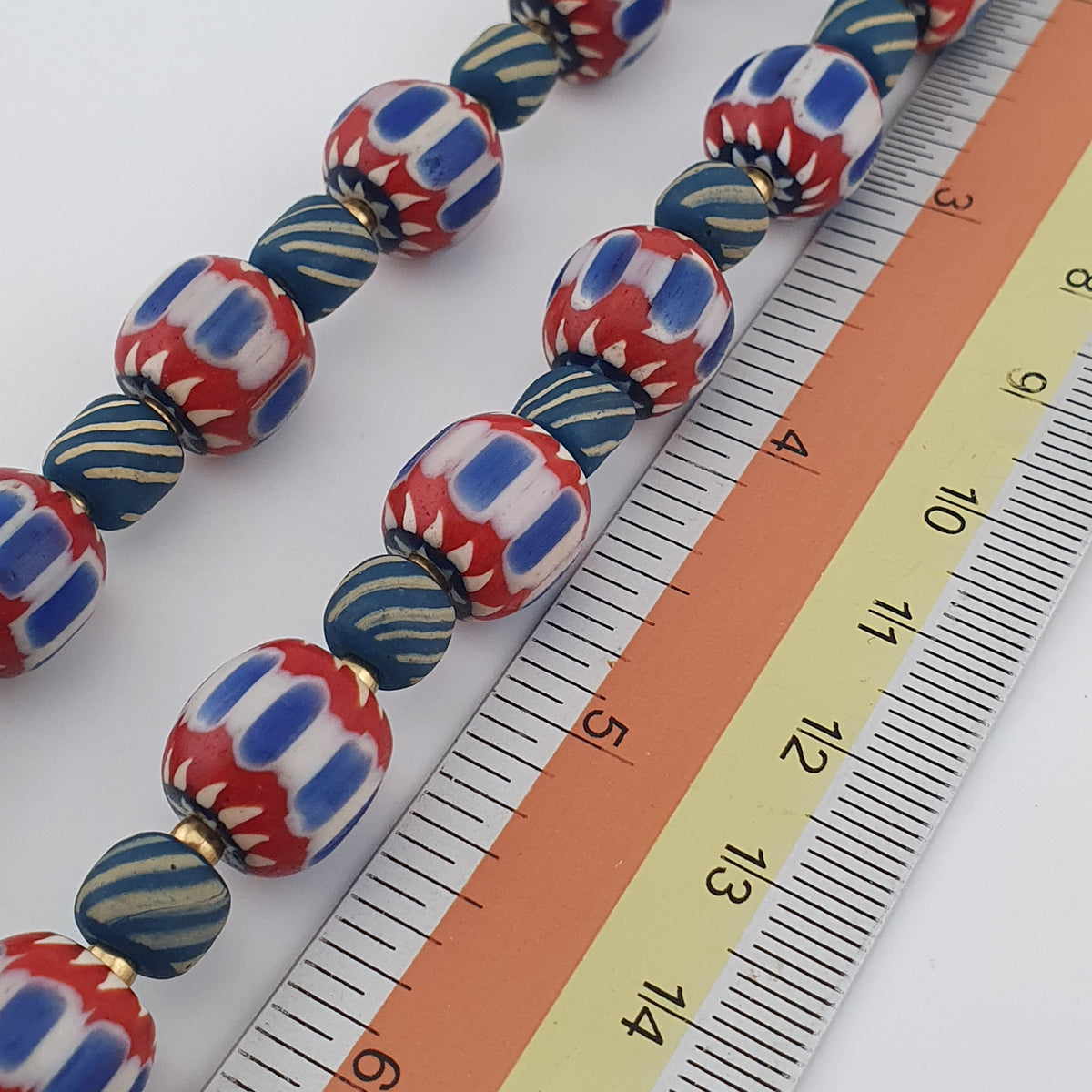 Vintage Venetian Style Chevron & Stripe Trade Glass Beads Necklace