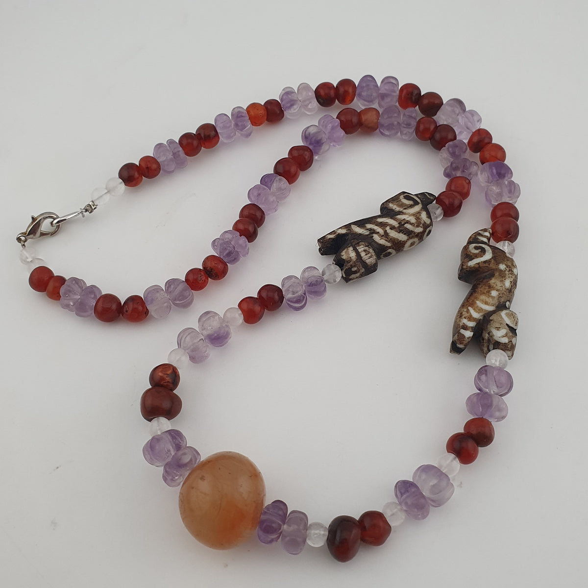 Vintage Mix Amethyst ,Carnelian & Pumtek Pyu Beads Necklace