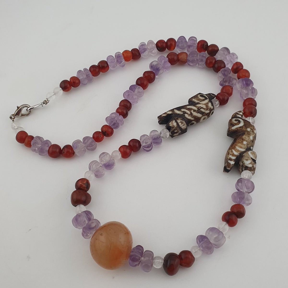 Vintage Mix Amethyst ,Carnelian & Pumtek Pyu Beads Necklace