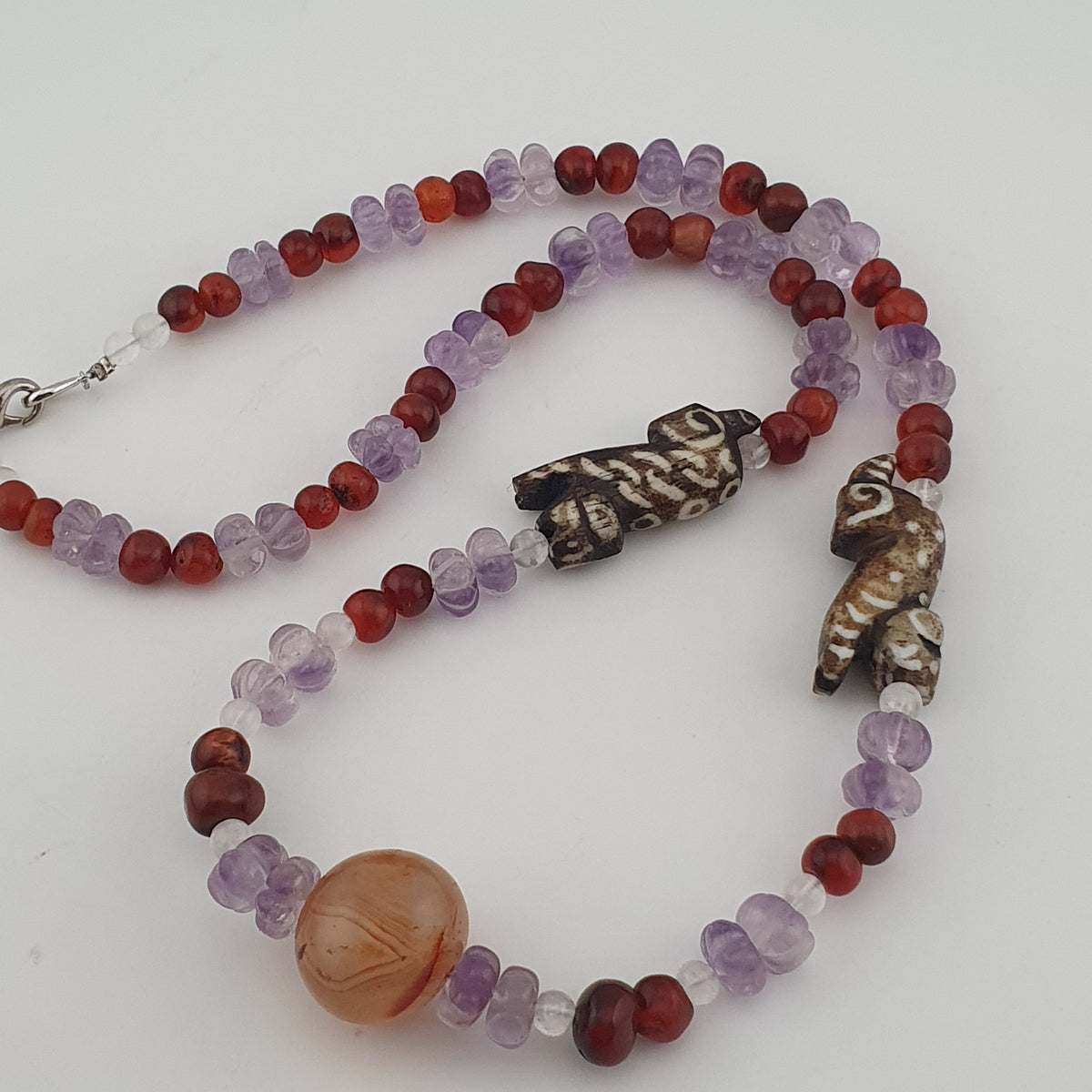 Vintage Mix Amethyst ,Carnelian & Pumtek Pyu Beads Necklace