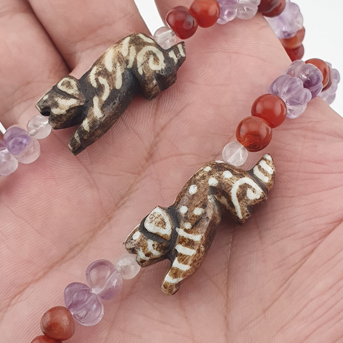 Vintage Mix Amethyst ,Carnelian & Pumtek Pyu Beads Necklace