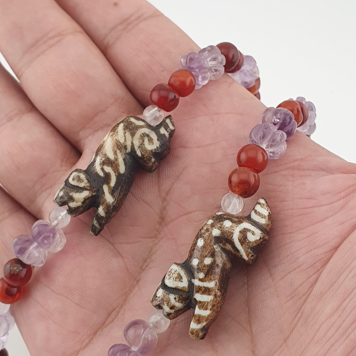Vintage Mix Amethyst ,Carnelian & Pumtek Pyu Beads Necklace