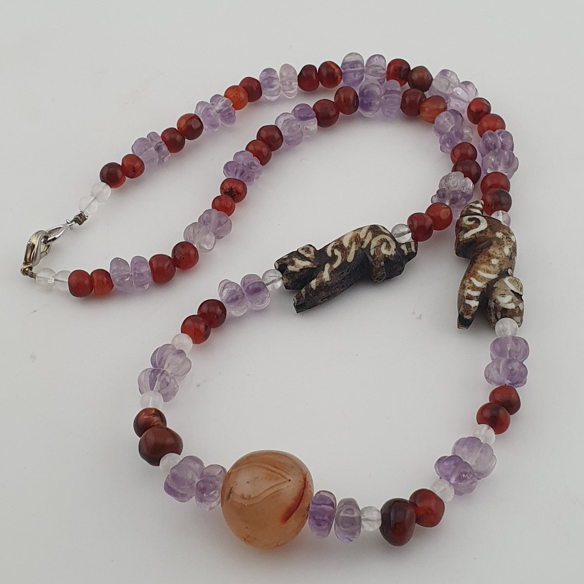 Vintage Mix Amethyst ,Carnelian & Pumtek Pyu Beads Necklace