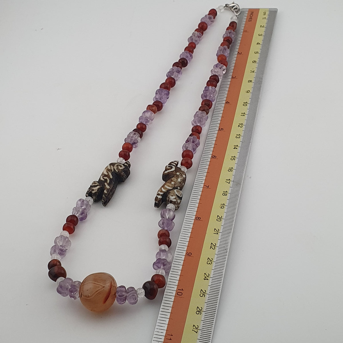 Vintage Mix Amethyst ,Carnelian & Pumtek Pyu Beads Necklace