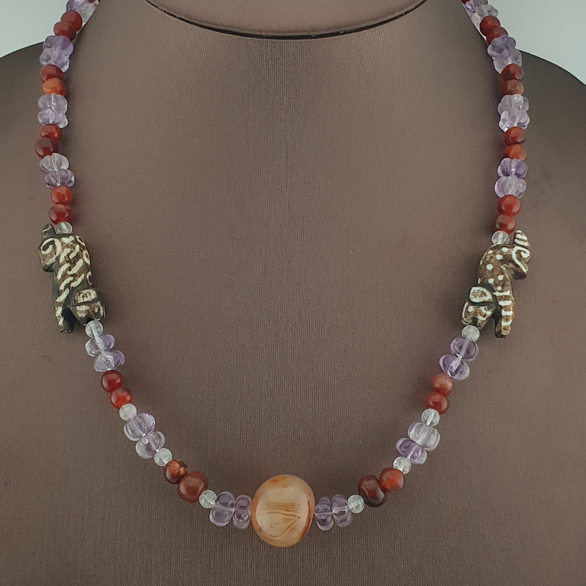 Vintage Mix Amethyst ,Carnelian & Pumtek Pyu Beads Necklace