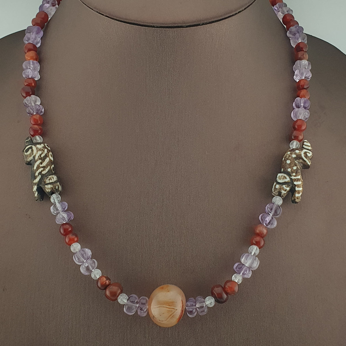 Vintage Mix Amethyst ,Carnelian & Pumtek Pyu Beads Necklace