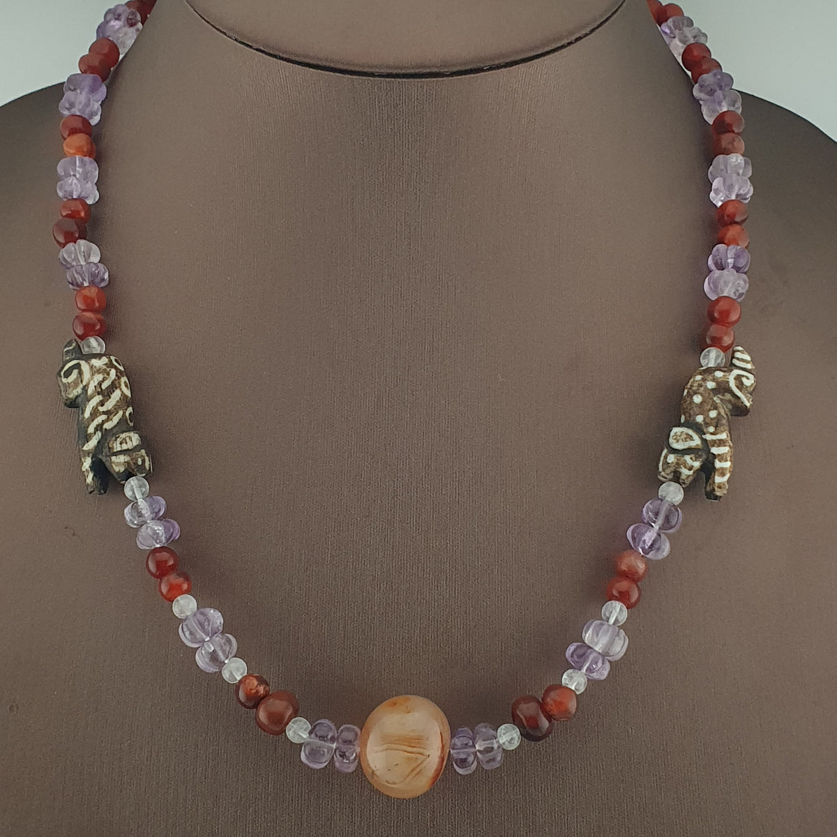 Vintage Mix Amethyst ,Carnelian & Pumtek Pyu Beads Necklace