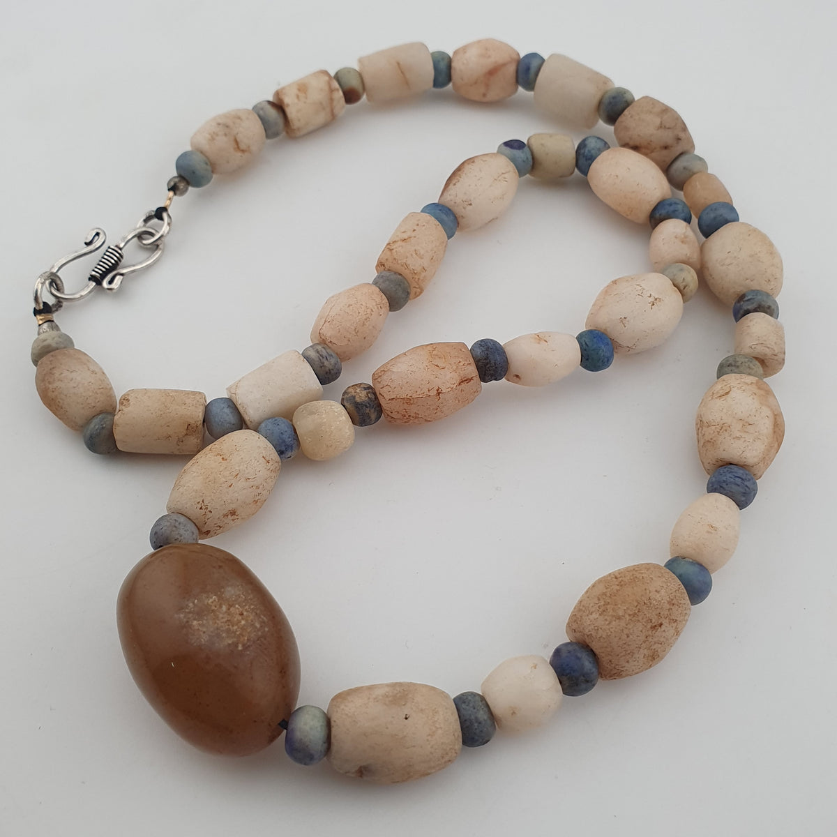 Antique Yemeni White Agate Carnelian Pendant Necklace Vintage Ethnic Jewelry
