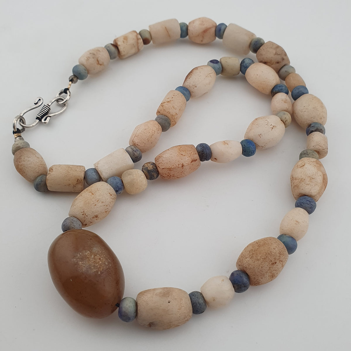 Antique Yemeni White Agate Carnelian Pendant Necklace Vintage Ethnic Jewelry