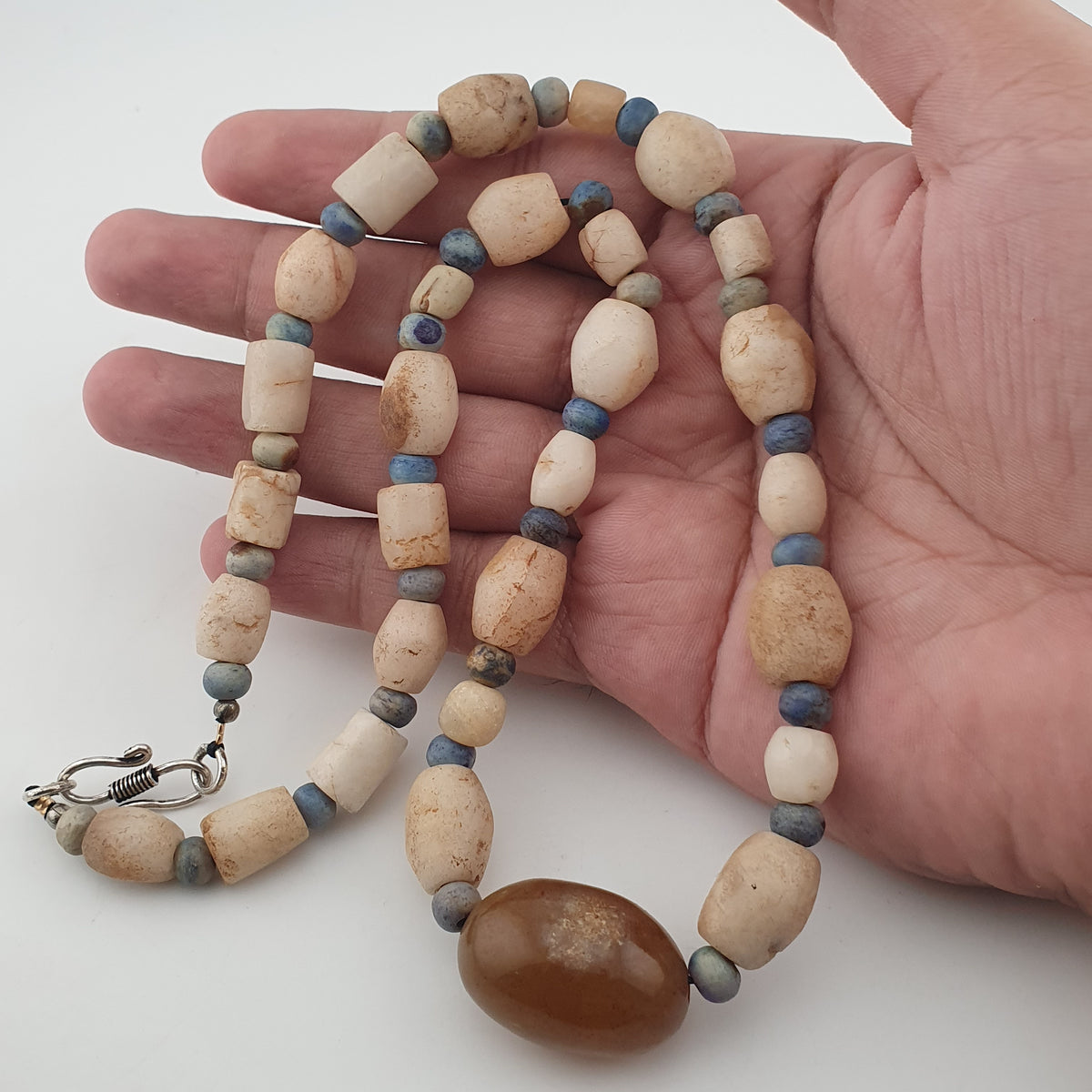 Antique Yemeni White Agate Carnelian Pendant Necklace Vintage Ethnic Jewelry