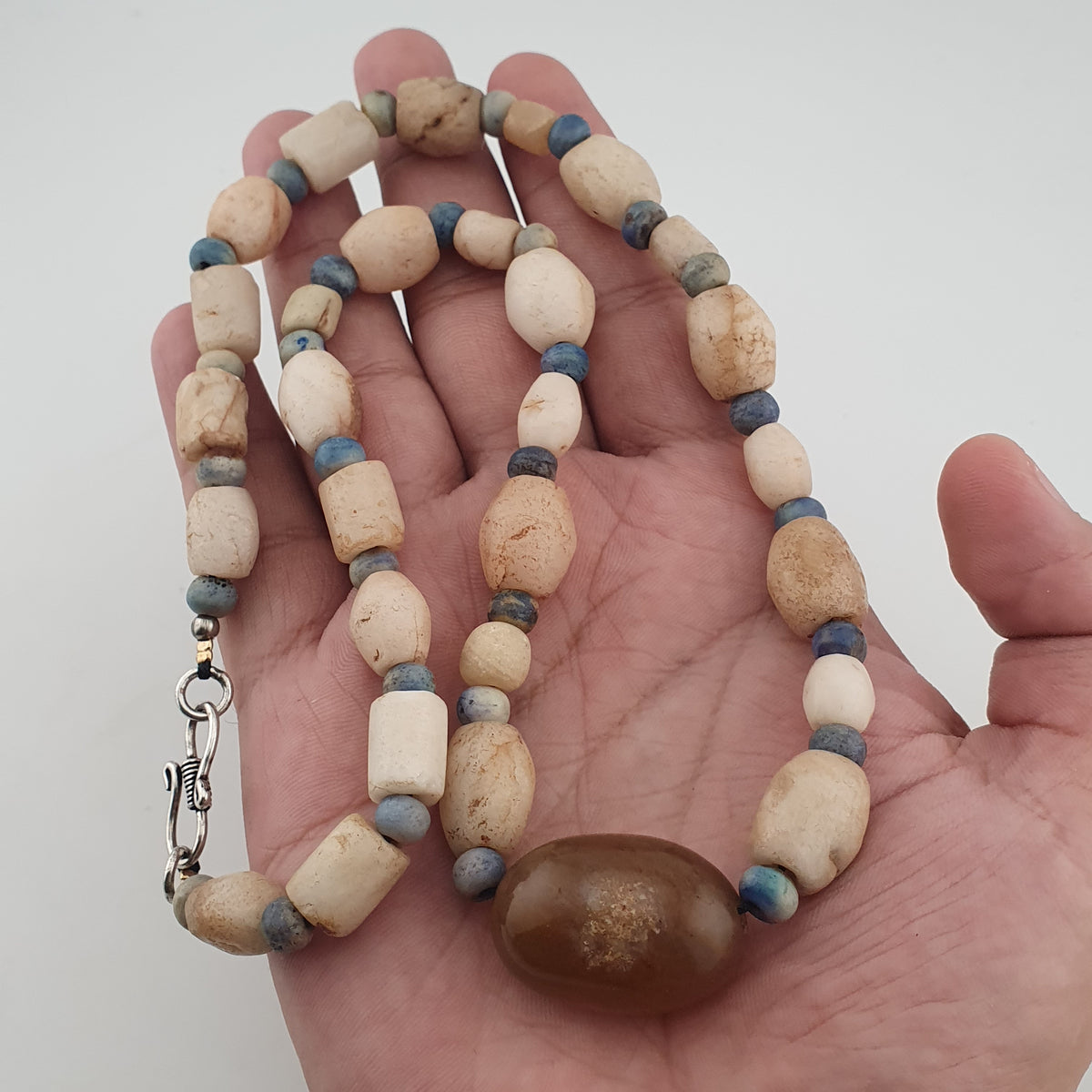 Antique Yemeni White Agate Carnelian Pendant Necklace Vintage Ethnic Jewelry