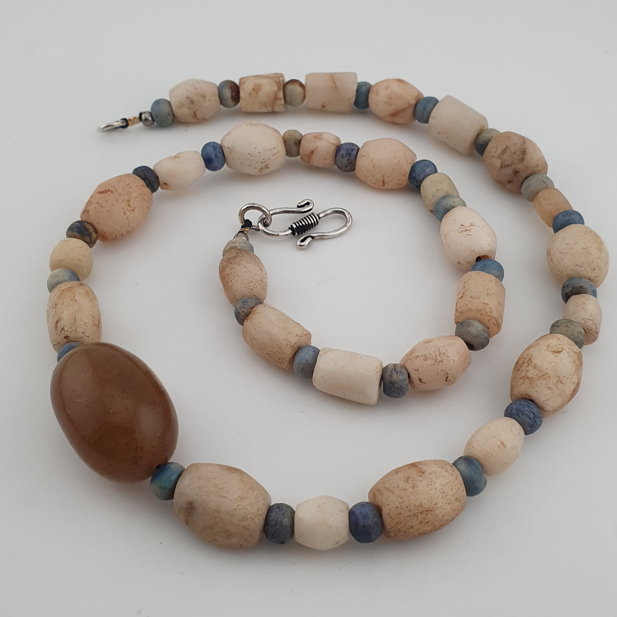 Antique Yemeni White Agate Carnelian Pendant Necklace Vintage Ethnic Jewelry