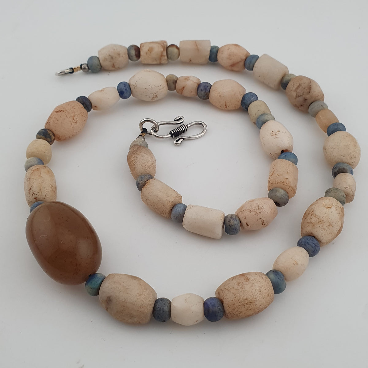 Antique Yemeni White Agate Carnelian Pendant Necklace Vintage Ethnic Jewelry