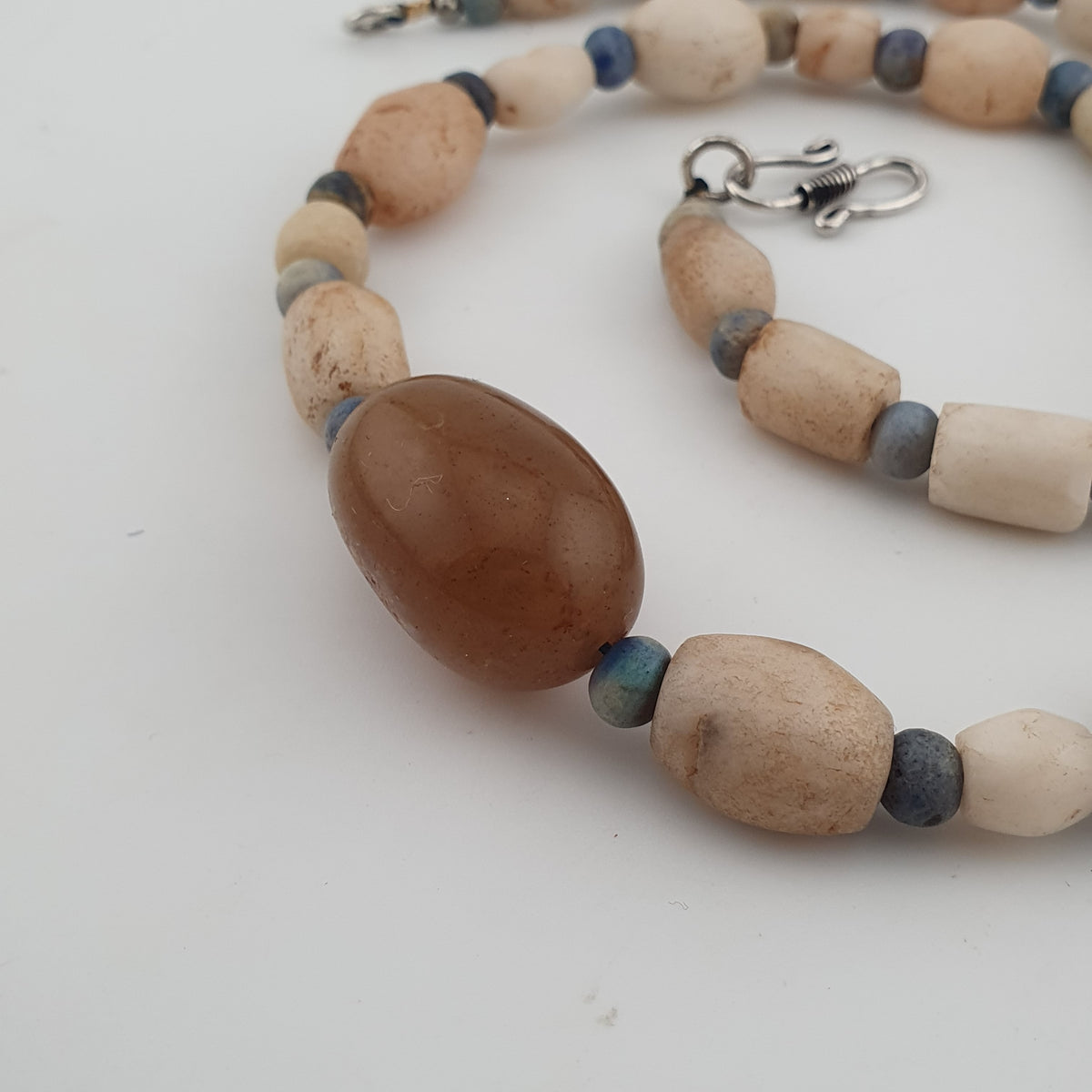 Antique Yemeni White Agate Carnelian Pendant Necklace Vintage Ethnic Jewelry