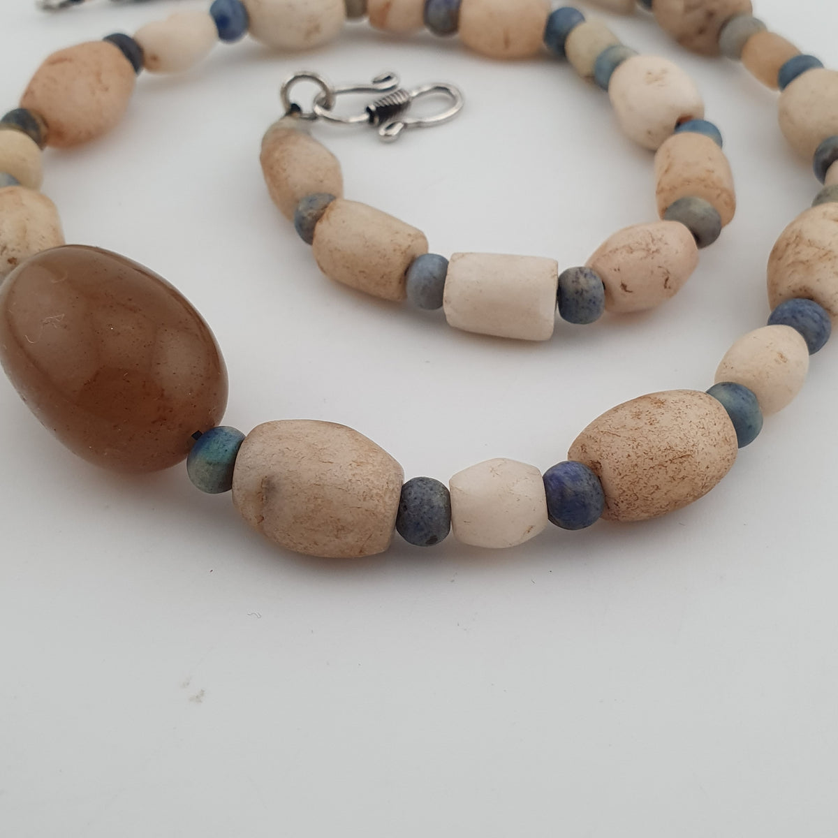 Antique Yemeni White Agate Carnelian Pendant Necklace Vintage Ethnic Jewelry