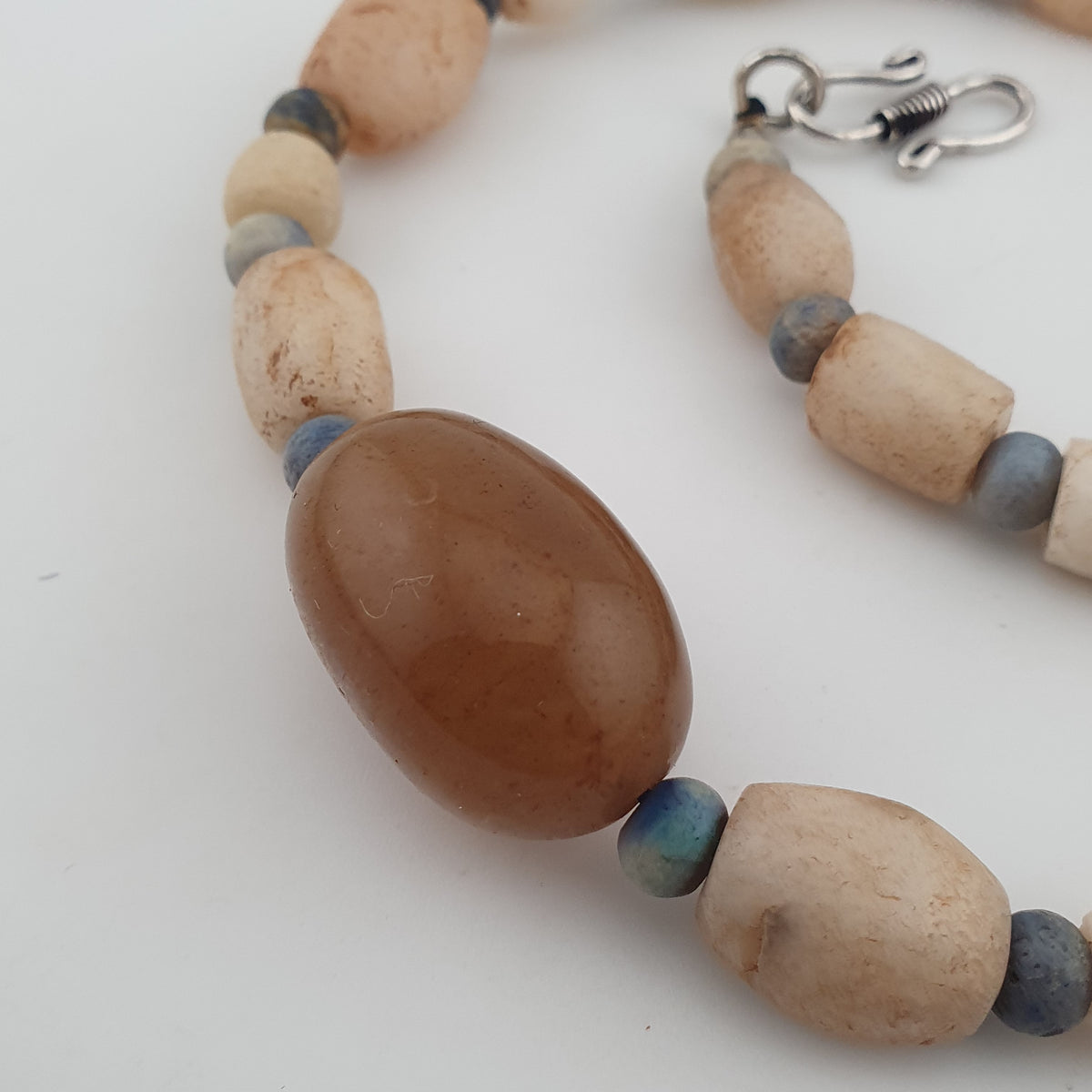 Antique Yemeni White Agate Carnelian Pendant Necklace Vintage Ethnic Jewelry