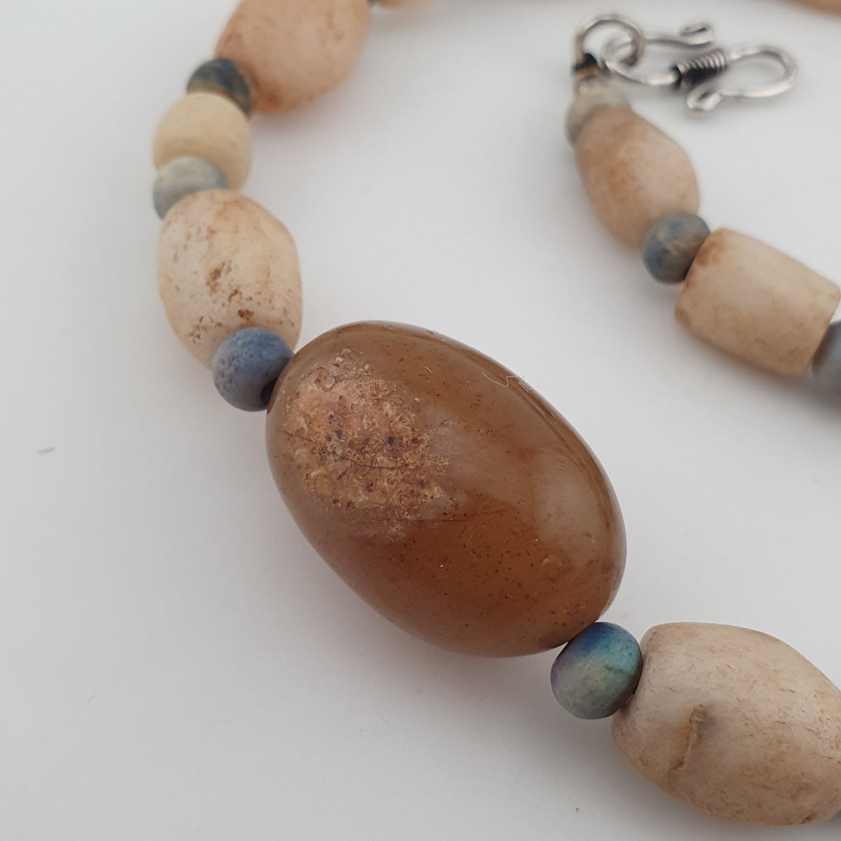 Antique Yemeni White Agate Carnelian Pendant Necklace Vintage Ethnic Jewelry
