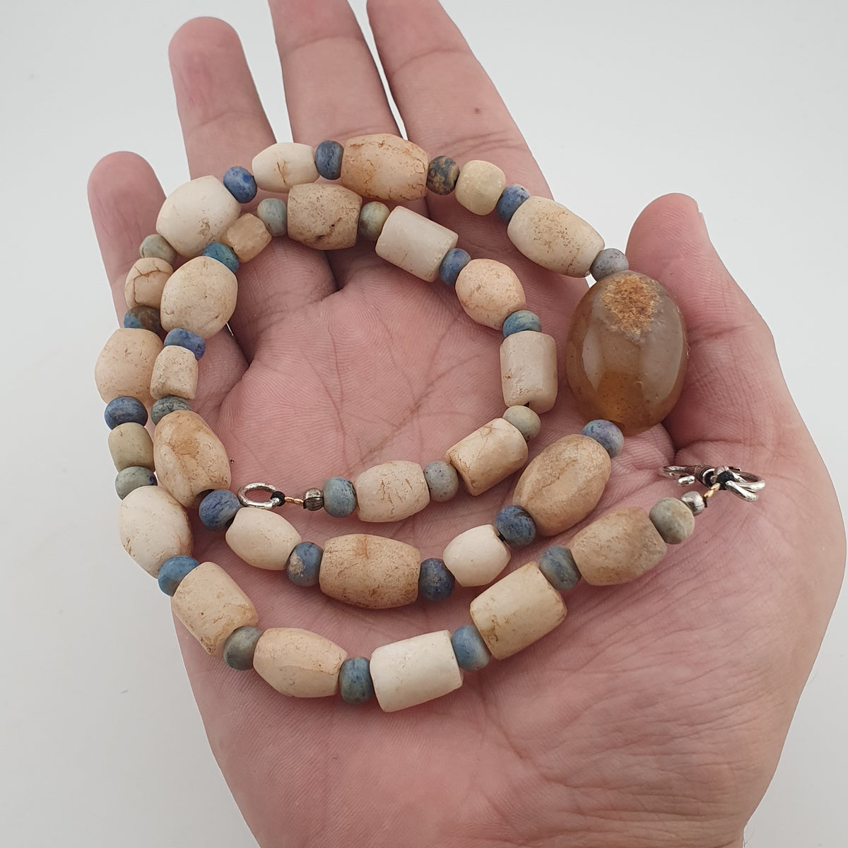 Antique Yemeni White Agate Carnelian Pendant Necklace Vintage Ethnic Jewelry